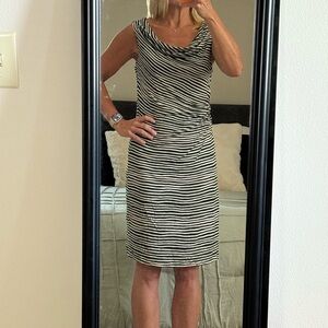 LOFT Black and White Striped Midi Dress - NEW WITH TAGS
